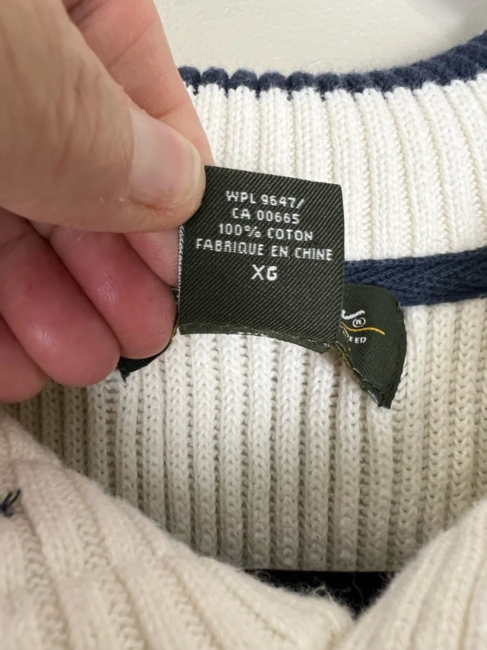 Eddie Bauer White & Navy Knit Rugby Sweater Size XL‎